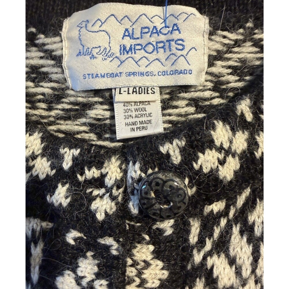 VTG Alpaca Imports Hand Knit Cardigan Sweater Alpaca Wool Snowflake Festive